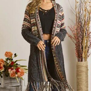 ✨NWT ADORA Full Size Fringe Hem Aztec Cardigan Plus Size